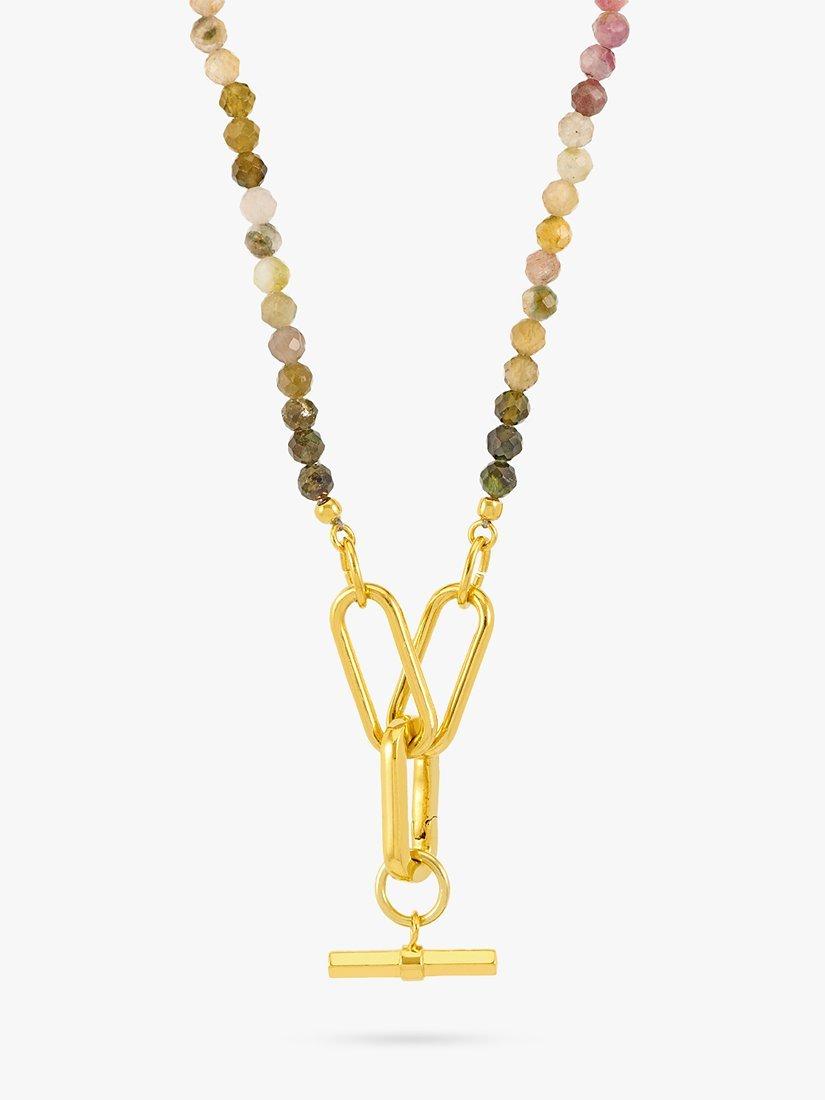 Product image 2 of 5, which shows Rachel Jackson London Tourmaline Gemstone T-Bar Necklace, Gold