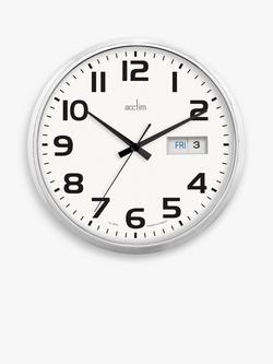 Acctim Date Window Analogue Wall Clock, 32cm, Chrome
