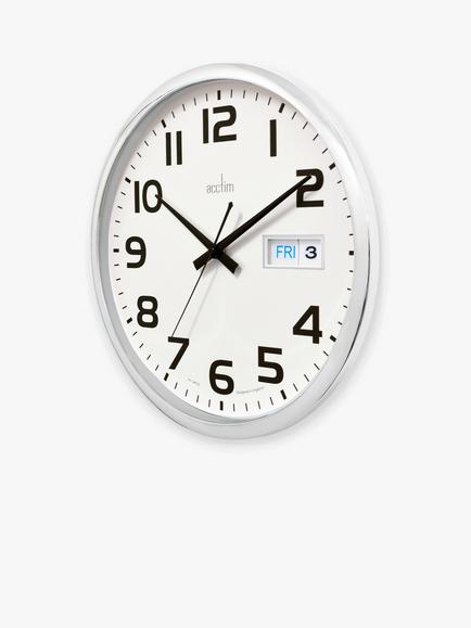 Acctim Date Window Analogue Wall Clock, 32cm - view 2, Chrome