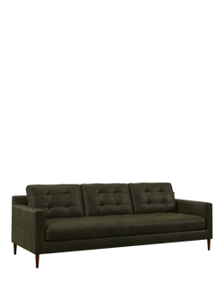 John Lewis Draper II Grand 4 Seater Leather Sofa, Dark Leg, Demetra Green
