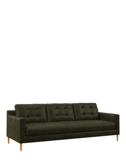 John Lewis Draper II Grand 4 Seater Leather Sofa, Light Leg, Demetra Green