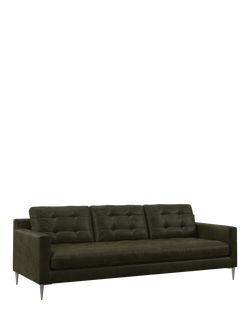 John Lewis Draper II Grand 4 Seater Leather Sofa, Metal Leg, Demetra Green