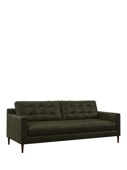John Lewis Draper II Large 3 Seater Leather Sofa, Dark Leg, Demetra Green