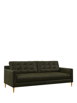 John Lewis Draper II Large 3 Seater Leather Sofa, Light Leg, Demetra Green