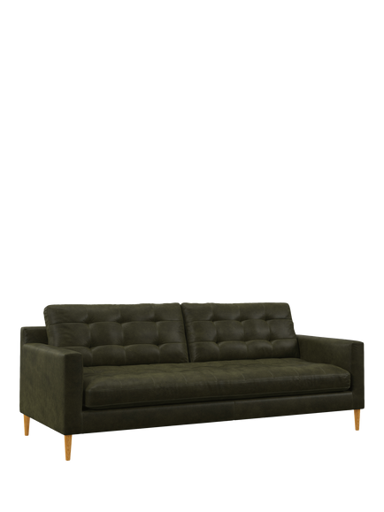 John Lewis Draper II Large 3 Seater Leather Sofa, Light Leg, Demetra Green