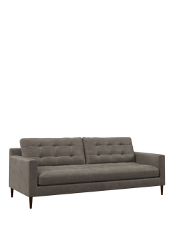 John Lewis Draper II Large 3 Seater Leather Sofa, Dark Leg, Demetra Grey
