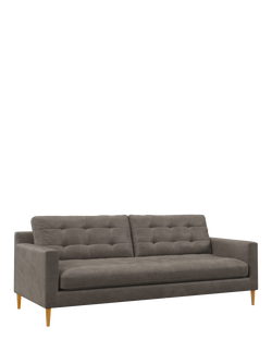 John Lewis Draper II Large 3 Seater Leather Sofa, Light Leg, Demetra Grey