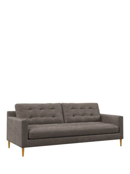 John Lewis Draper II Large 3 Seater Leather Sofa, Light Leg, Demetra Grey