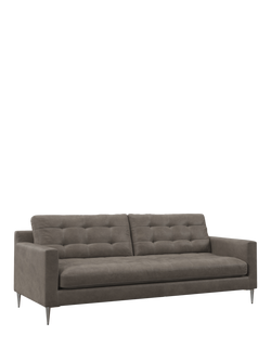 John Lewis Draper II Large 3 Seater Leather Sofa, Metal Leg, Demetra Grey