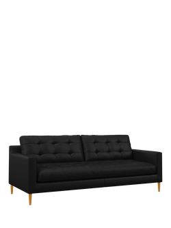 John Lewis Draper II Large 3 Seater Leather Sofa, Light Leg, Matt Black