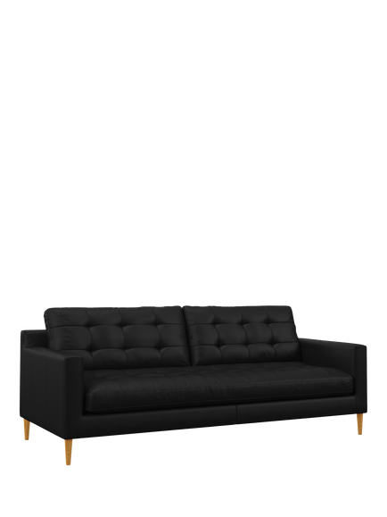 John Lewis Draper II Large 3 Seater Leather Sofa, Light Leg, Matt Black