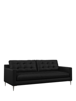 John Lewis Draper II Large 3 Seater Leather Sofa, Metal Leg, Matt Black