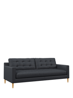John Lewis Draper II Large 3 Seater Leather Sofa, Light Leg, Matt Navy