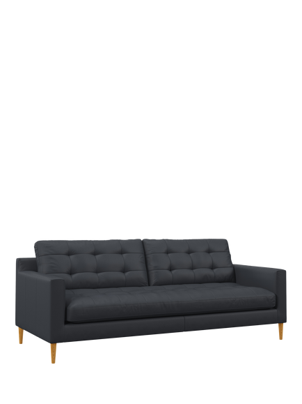 John Lewis Draper II Large 3 Seater Leather Sofa, Light Leg, Matt Navy