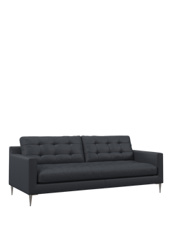 John Lewis Draper II Large 3 Seater Leather Sofa, Metal Leg, Matt Navy