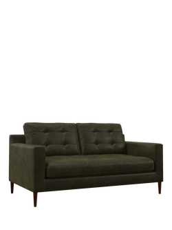 John Lewis Draper II Medium 2 Seater Leather Sofa, Dark Leg, Demetra Green