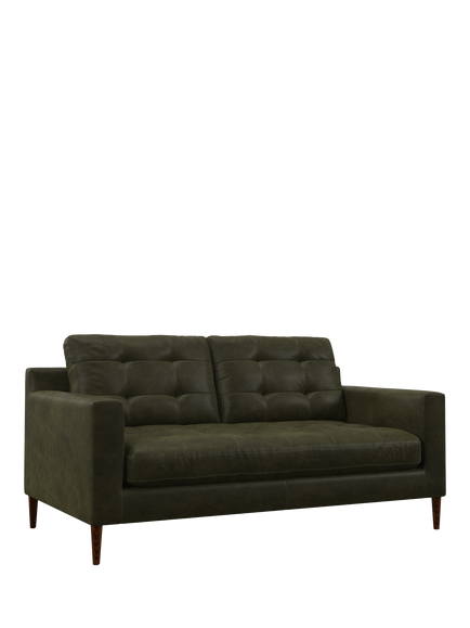 John Lewis Draper II Medium 2 Seater Leather Sofa, Dark Leg, Demetra Green