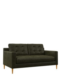 John Lewis Draper II Medium 2 Seater Leather Sofa, Light Leg, Demetra Green