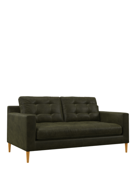 John Lewis Draper II Medium 2 Seater Leather Sofa, Light Leg, Demetra Green