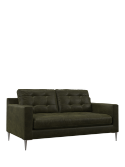 John Lewis Draper II Medium 2 Seater Leather Sofa, Metal Leg, Demetra Green