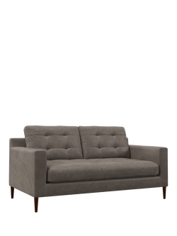 John Lewis Draper II Medium 2 Seater Leather Sofa, Dark Leg, Demetra Grey