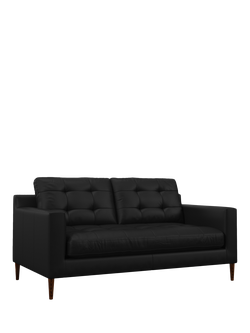 John Lewis Draper II Medium 2 Seater Leather Sofa, Dark Leg, Matt Black