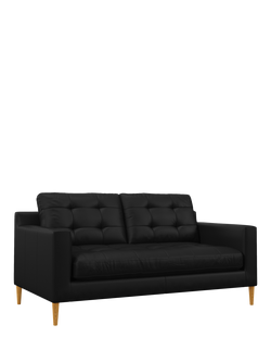 John Lewis Draper II Medium 2 Seater Leather Sofa, Light Leg, Matt Black