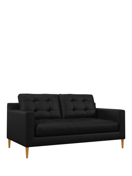 John Lewis Draper II Medium 2 Seater Leather Sofa, Light Leg, Matt Black