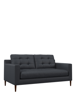 John Lewis Draper II Medium 2 Seater Leather Sofa, Dark Leg, Matt Navy