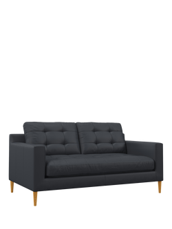 John Lewis Draper II Medium 2 Seater Leather Sofa, Light Leg, Matt Navy
