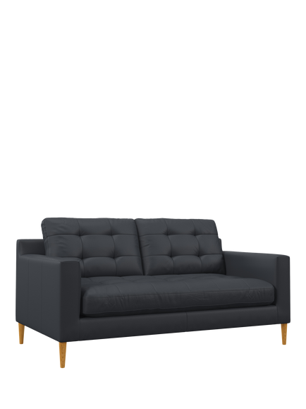 John Lewis Draper II Medium 2 Seater Leather Sofa, Light Leg, Matt Navy