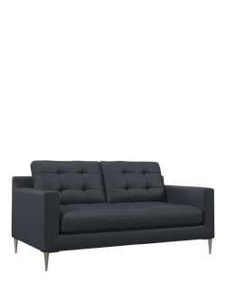 John Lewis Draper II Medium 2 Seater Leather Sofa, Metal Leg, Matt Navy
