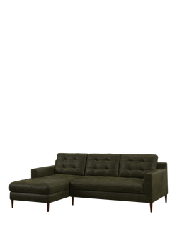John Lewis Draper II LHF Chaise Leather Sofa, Dark Leg, Demetra Green