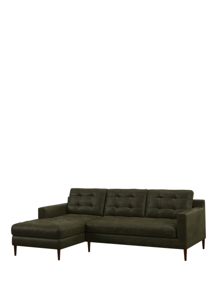 John Lewis Draper II LHF Chaise Leather Sofa, Dark Leg, Demetra Green