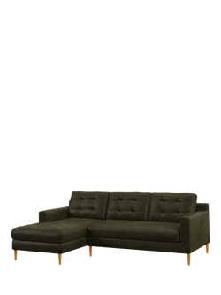 John Lewis Draper II LHF Chaise Leather Sofa, Light Leg, Demetra Green