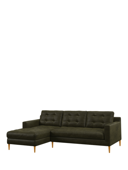 John Lewis Draper II LHF Chaise Leather Sofa, Light Leg, Demetra Green