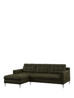 John Lewis Draper II LHF Chaise Leather Sofa, Metal Leg, Demetra Green