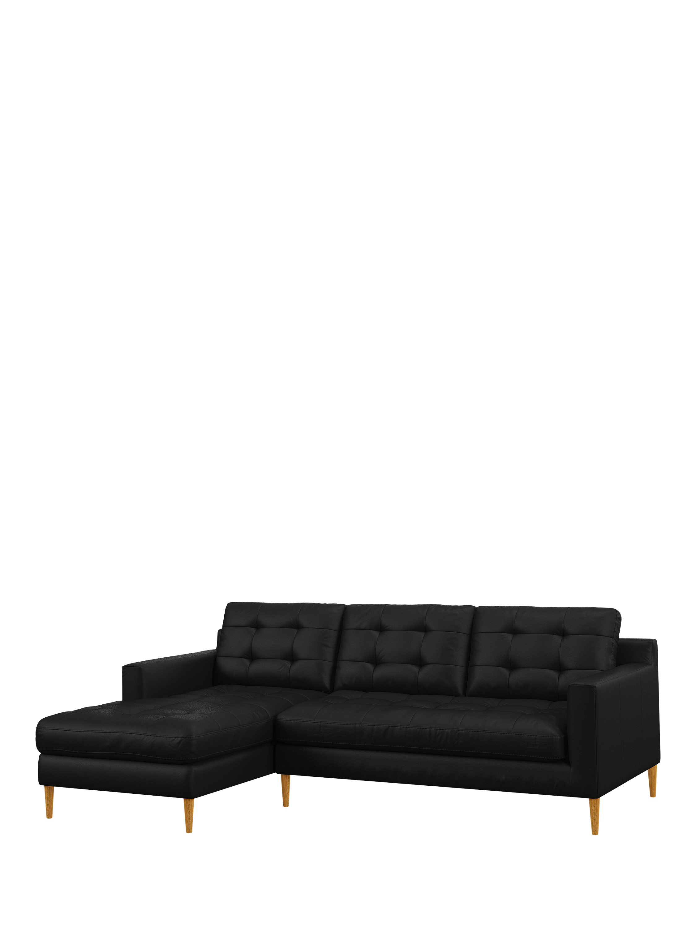 Draper Range, John Lewis Draper II LHF Chaise Leather Sofa, Light Leg, Matt Black