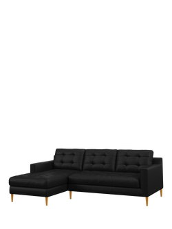 John Lewis Draper II LHF Chaise Leather Sofa, Light Leg, Matt Black