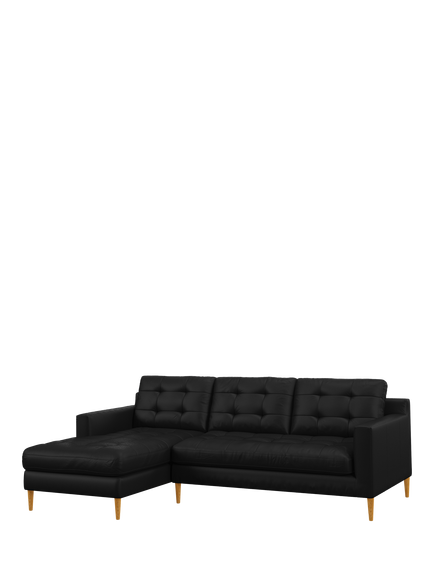 John Lewis Draper II LHF Chaise Leather Sofa, Light Leg, Matt Black