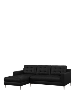 John Lewis Draper II LHF Chaise Leather Sofa, Metal Leg, Matt Black