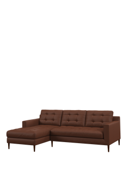 John Lewis Draper II LHF Chaise Leather Sofa, Dark Leg, Matt Chestnut