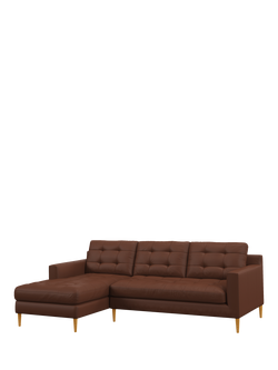John Lewis Draper II LHF Chaise Leather Sofa, Light Leg, Matt Chestnut