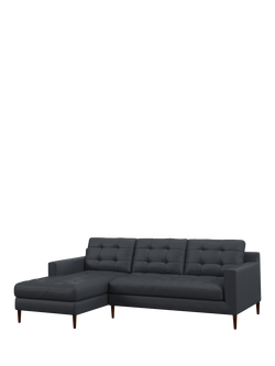 John Lewis Draper II LHF Chaise Leather Sofa, Dark Leg, Matt Navy