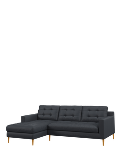 John Lewis Draper II LHF Chaise Leather Sofa, Light Leg, Matt Navy