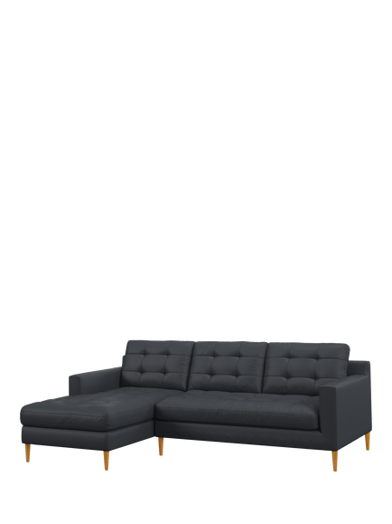 John Lewis Draper II LHF Chaise Leather Sofa, Light Leg, Matt Navy