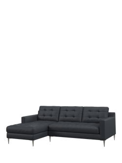 John Lewis Draper II LHF Chaise Leather Sofa, Metal Leg, Matt Navy