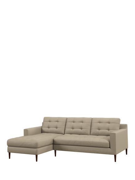 John Lewis Draper II LHF Chaise Leather Sofa, Dark Leg, Matt Pearl
