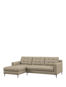 John Lewis Draper II LHF Chaise Leather Sofa, Metal Leg, Matt Pearl