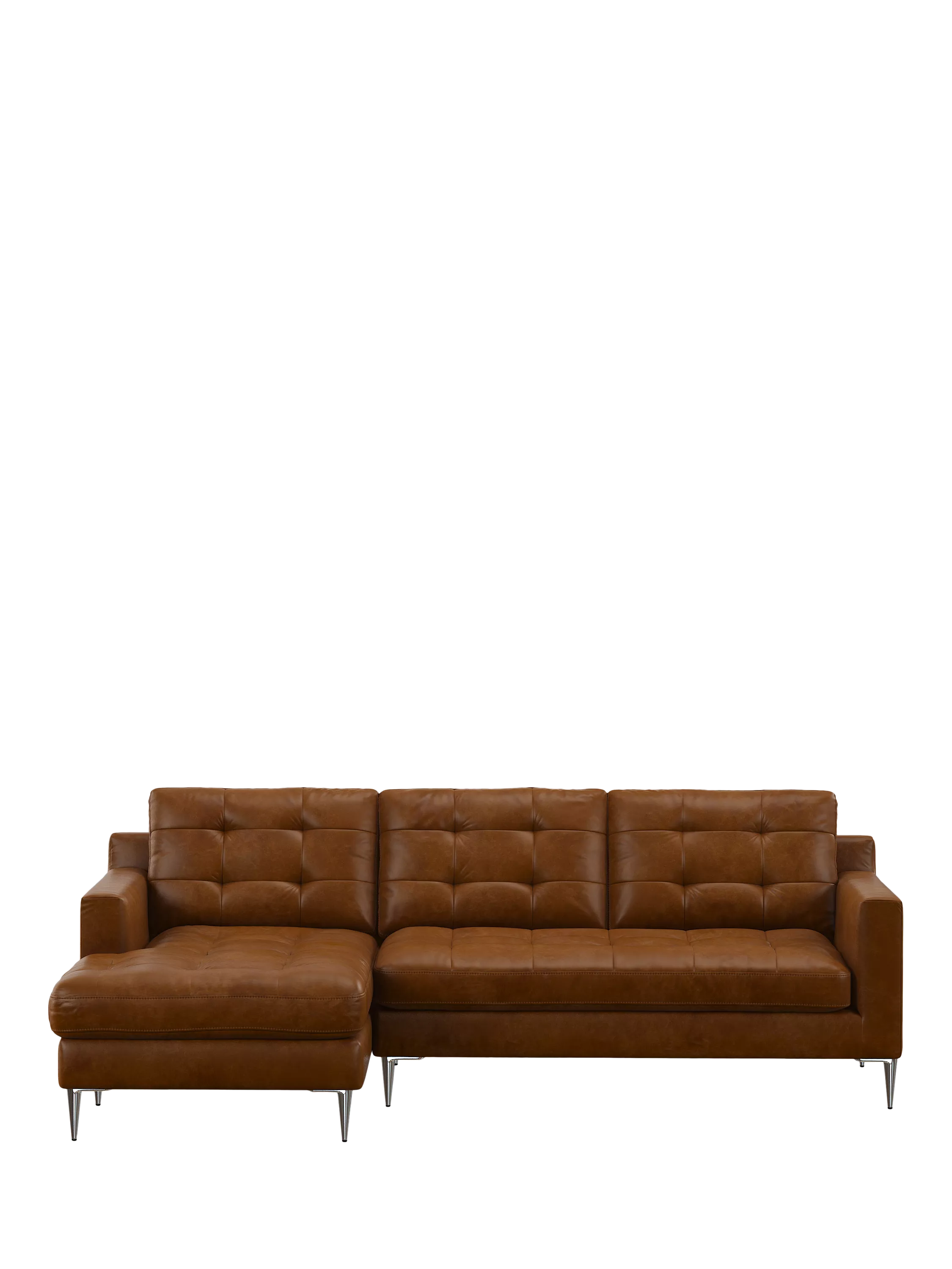 John Lewis Draper II LHF Chaise Leather Sofa Metal Leg Demetra Green